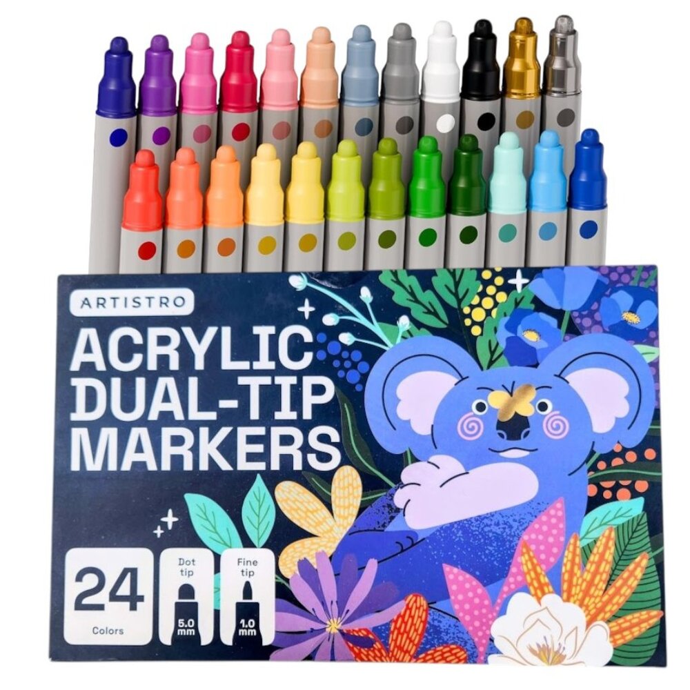 NEW 24 Acrylic Paint Markers Dual-Tip Art Supplies Pens for Rock Painting, Fabri